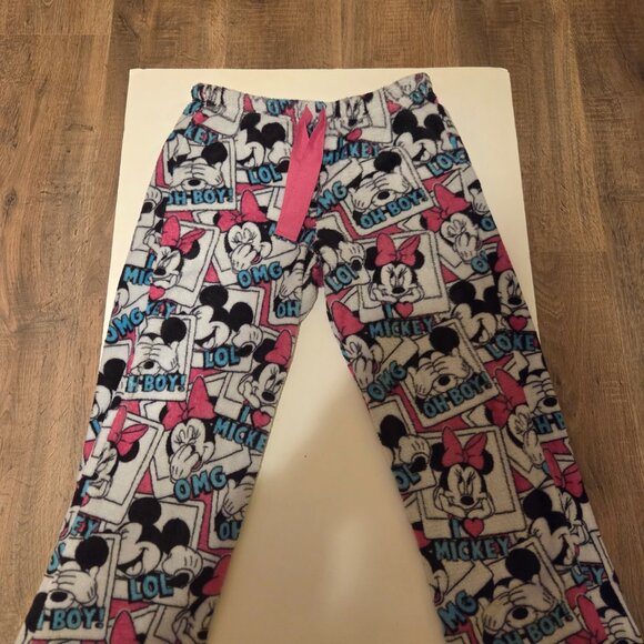 Disney Mickey and Minnie Mouse Women's Pajama Plush Fleece Pants with Phrases - Picture 3 of 5